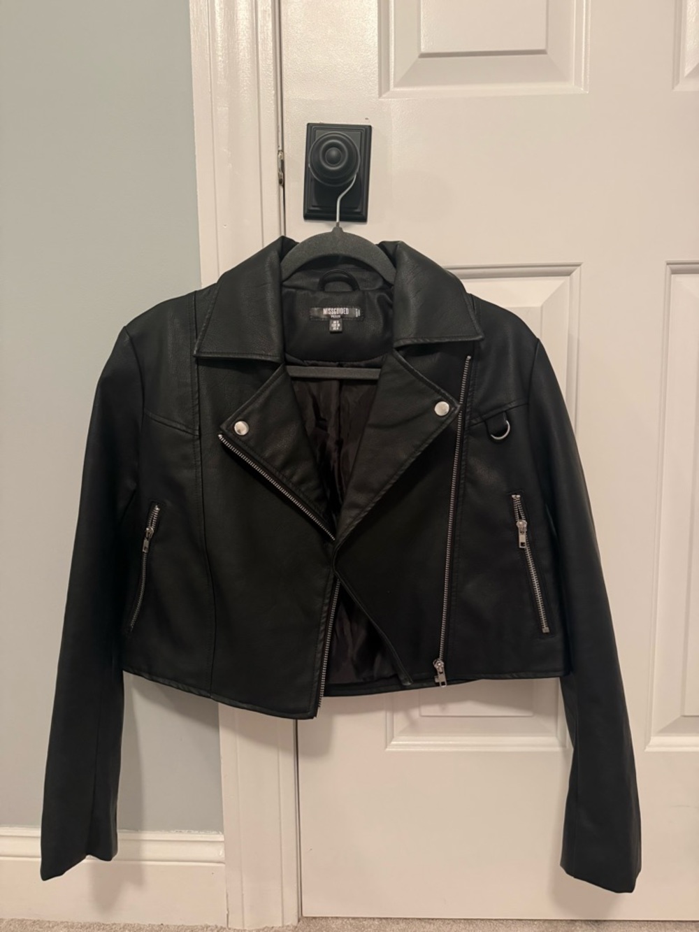 Missguided Black Faux Leather Cropped Moto Jacket - 4 Petite